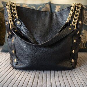 Micheal Kors - Delaney Black Leather With Gold Accents Tote Handbag - Large